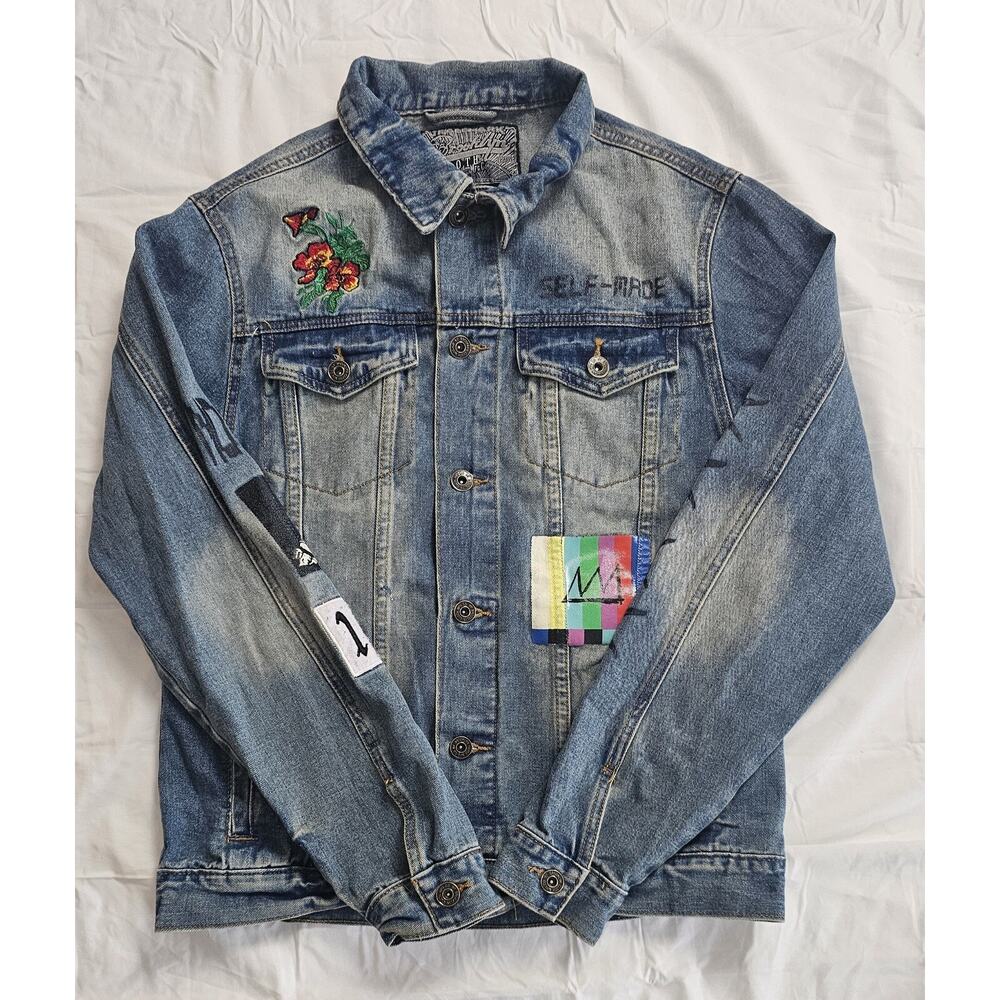 Brooklyn Cloth Women's Denim Jean Jacket Size M "Self Made" Graffiti Streetwear